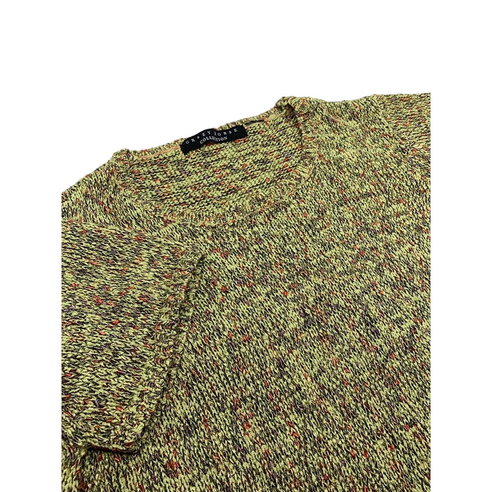 Crazy Horse Womens Short Sleeve Pullover Knit Sweater‎ Top Green Multi L